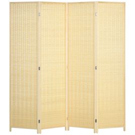 4 Panel Folding Room Divider Screen, Wall Panel Privacy Furniture, Freestanding Paravent Partition Separator for Bedroom, 180 x 180cm, Natural