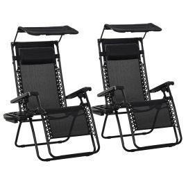 Jones 2-Piece Foldable Reclining Garden Chair with Headrest - Grey