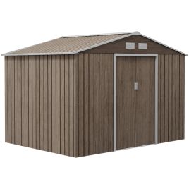 9 x 6ft Garden Metal Storage Shed, Outdoor Storage Tool House with Vents, Foundation and Lockable Double Doors, Brown