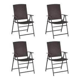 4pcs Rattan Chair Garden Furniture Wicker Foldable Chair Steel Frame for Poolside Garden