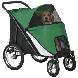 Shelley Foldable Pet Stroller with Washable Cushion for Medium Dogs - Green