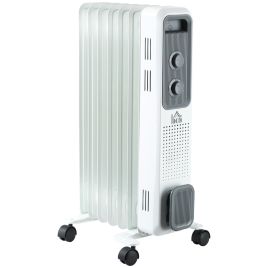 Seven Fin Portable Oil Filled Radiator Heater with Three Heat Settings - White