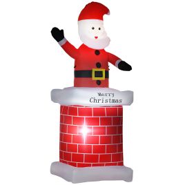 Debbie 7ft Christmas Inflatable Santa Claus from Chimney, Blow-Up Outdoor LED Garden Display for Lawn, Party - Red