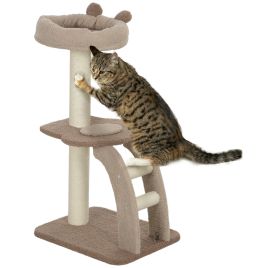 PAWSTER Cat Tee for Indoor Cats, 88cm Cat Tower with Sisal Scratching Post, Hanging Ball, Large Cat Perch, Stairs, Brown