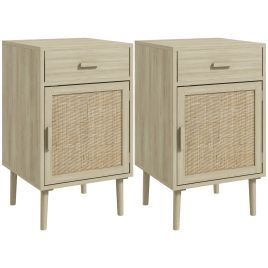 Bedside Table - LAMONT 2 Piece Nightstand Natural Wood Effect 40cm