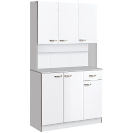 Freestanding Kitchen Storage Cabinet with 6 Doors, Drawer and Adjustable Shelves - White