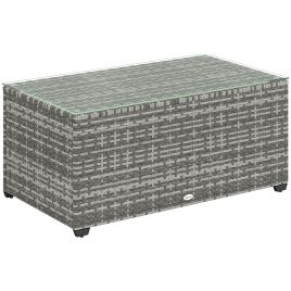 SUNVISTA 90 x 50cm Glass-Top Rattan Side Table - Light Grey