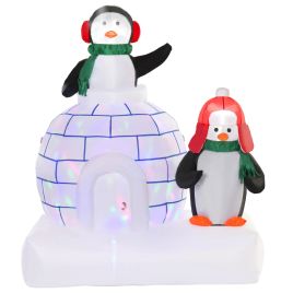 Debbie 1.5m Christmas Inflatable Two Penguins Wearing a Scarf w Ice House Blow Up Decor Home Indoors w Built-in LED Lights Toys in Garden