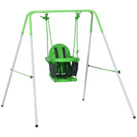 Steel Nursery Swing with Safety Seat Belt Support Back Green