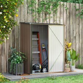 5.3ft x 3.1ft Outdoor Storage Shed, Garden Metal Storage Shed with Single Lockable Door, Tool Storage Shed for Backyard, Patio, Lawn, Brown