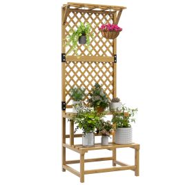 SUNVISTA Wooden Plant Stand, with Trellis - Natural Finish