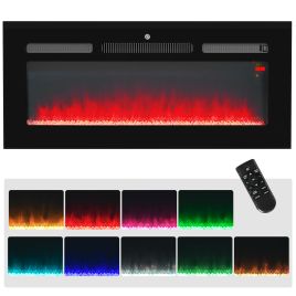 Wall Mounted 102cm Electric Crystal Fireplace, 2000W Recessed and Electric Fire with Remote Control - Black