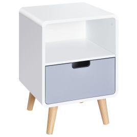 Scandinavian Style Bedside Table - White Grey Natural Wood Colour