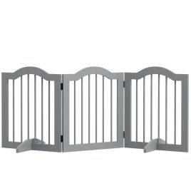 Shelley 3 Panels Dog Gate with Support Feet Safety Barrier - Light Grey