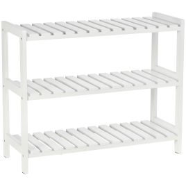 3-Tier Shoe Rack Wood Frame Slatted Shelves Spacious Open Hygienic Storage Home Hallway Furniture Family Guests 70L x 26W x 57.5H cm - White