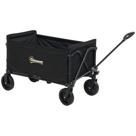 SUNVISTA 120L Folding Garden Trolley Cart, Outdoor Collapsible Wagon with Wheels and Adjustable Handle for Beach, Camping, Festival, Black