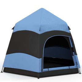 Double Layer Dome Tent w/ Rainfly and Welded Floor, 4 Man Hexagon Pop Up Tent, Portable Camping Shelter w/ Hang Hook and Carry Bag