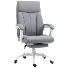 Vinsetto Executive Office Chair, Fabric Reclining Desk Chair with Foot Rest, Arm, Swivel Wheels, Adjustable Height, Grey