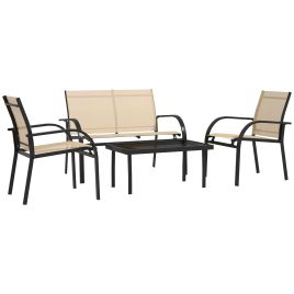 Jones Curved Steel Outdoor Furniture Set with Loveseat - Beige