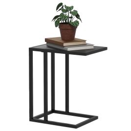 Scott C Shape Bedside Table with Metal Frame - Black