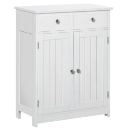 Bathroom Storage Cabinet Free-Standing Bathroom Cabinet Unit w/ 2 Drawers Cupboard Adjustable Shelf Handles Traditional Style 75x60cm White