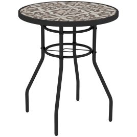 Jones Glass Printed Design Garden Table for Porch - Tan Brown