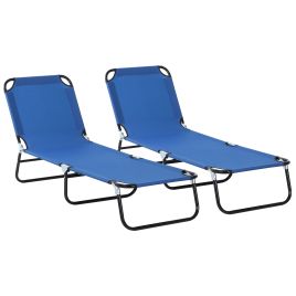2 Pcs Foldable Sun Lounger Set w/ 5-Position Adjustable Backrest, Portable Relaxer Recliner w/ Lightweight Frame Great for Sun Bathing, Blue