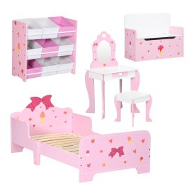 5-Piece Kids Bedroom Set - Bed Toy Box Storage - Pink