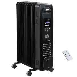 9 Fin, Portable 2180W Electric Heater with Digital Oil Filled Radiator, LED Display and Remote Control - Black