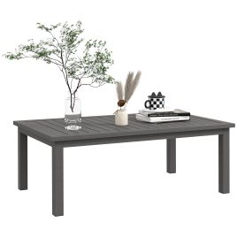 Aluminium Outdoor Side Table, Slat Patio Coffee Table with Wood Grain Effect for Garden, Balcony, 100cm x 60cm, Brown