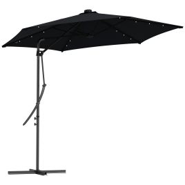 3(m) Garden Parasol Cantilever Umbrella with Solar LED, Cross Base and Waterproof Cover, Black