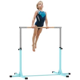 HERON Height Adjustable Gymnastics Horizontal Bar for Kids, Children Junior Kip High Bar Fitness, Light Blue