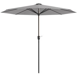 Garden Parasol with LED Lights, Solar Charged Patio Umbrella with Crank Handle, for Outdoor, Light Grey
