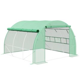 Greenhouse Grow Tent with Roll-Up Sidewalls and Zipped Door - Green