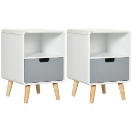 Bedside Table - CLARENVILLE 2 Piece Nightstand White 38cm