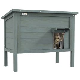 Outdoor Cat House Wooden Insulated with Removable Floor, Waterproof Openable Roof -Â Charcoal Grey