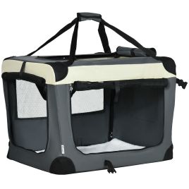 70cm Foldable Pet Carrier, Dog Cage, Portable Cat Carrier, Cat Bag, Pet Travel Bag with Cushion for Miniature and Small Dogs, Grey