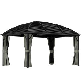 SUNVISTA 3 x 4m Hardtop Gazebo Canopy with Metal Roof, Aluminium Gazebo Permanent Pavilion with Netting and Curtains, Dark Grey