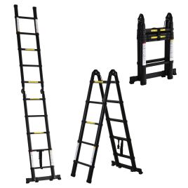 Faune 3.2m Telescopic Ladder Extendable Aluminium Ladder with Anti-slip - Black