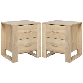 Bedside Table - SYLVAN 2 Piece 2 Drawer Nightstand Brown 48cm