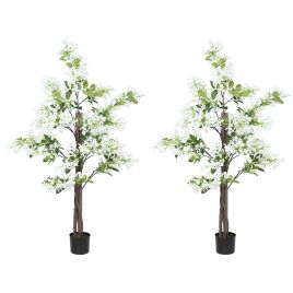 Artificial Plants Honeysuckle Flower in Pot Fake Plants with Curved Boots for Indoor Outdoor 15x15x150cm Set of 2 White