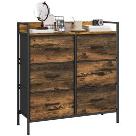 WENZA Oak Finish Chest of Drawers - Medium-sized, 6 Drawers, Double, Fabric