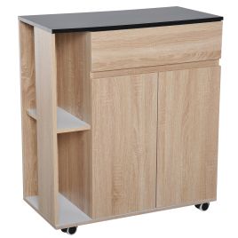 Kitchen Storage Trolley Cart Cupboard Rolling Island Shelves Cabinet With Door and Drawer Locking Wheels
