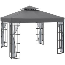 3 x 3(m) Patio Gazebo Canopy Garden Pavilion Tent Shelter with 2 Tier Roof and Mosquito Netting, Steel Frame, Grey
