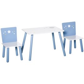 Kids Table and Chairs Set - 3 Pcss with Star Design - Blue and White