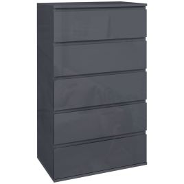 ROWAN Grey Chest of Drawers - Tallboy, Medium-sized, High Gloss Finish, 5 Drawers