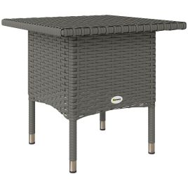 SUNVISTA Rattan Side Table, Outdoor Coffee Table with Plastic Board Under the Full Woven Table Top for Patio, Garden, Balcony, Grey