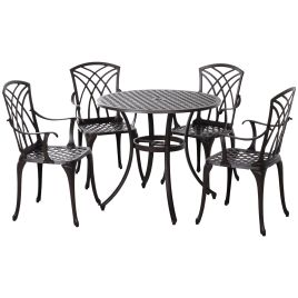 Cast Aluminium 4-Seater Outdoor Garden Table & Chair Set Brown