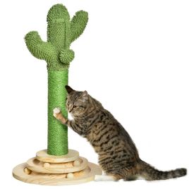 Cat Tree Cactus-shaped Tower Kitten Furniture with Sisal Scratching Post Hanging Ball Funny Cat Ball Platform 32 x 32 x 60cm Green