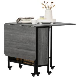 Mobile Drop Leaf Table Folding Kitchen Table Extendable Dining Table For Small Spaces With 6 Wheels & Storage Shelf